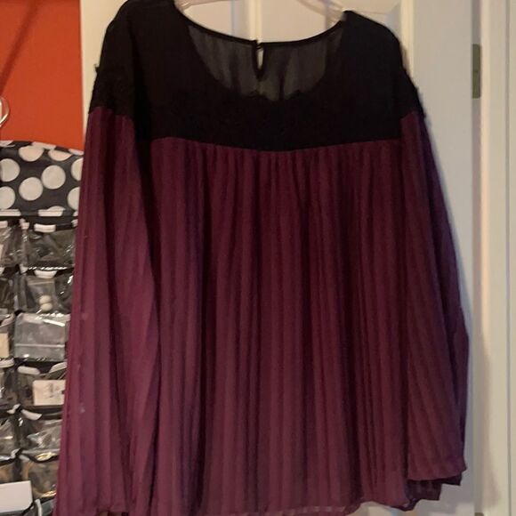 torrid Tops - Maroon Blouse with Blace Lace Trim
